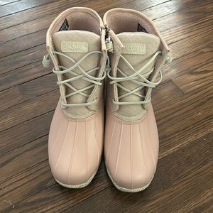 Pink Sperry duck boots